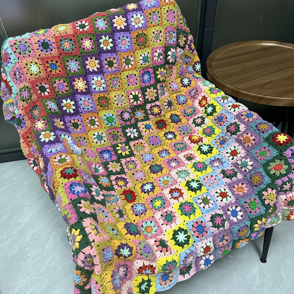 DIY Colourful Daisy HandmadeTablecloth Fashion Carpet Crochet Blanket Cushion Felt Romantic Yoga Bolster warm cape over