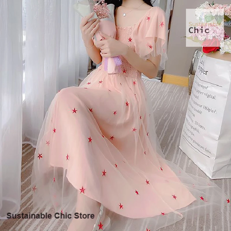 French minority gauze embroidery first love fairy dress summer new fashion students Mori sweet wind seaside holiday beach dress