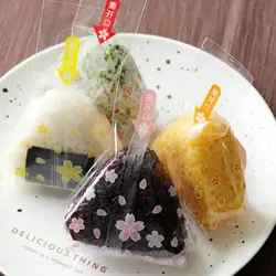 100PCS Triangle Rice Ball Bag Sakura Panda anti-Fog Bag Easy To Tear Sushi Rice Ball Packaging Can Be Heated Sushi Packaging