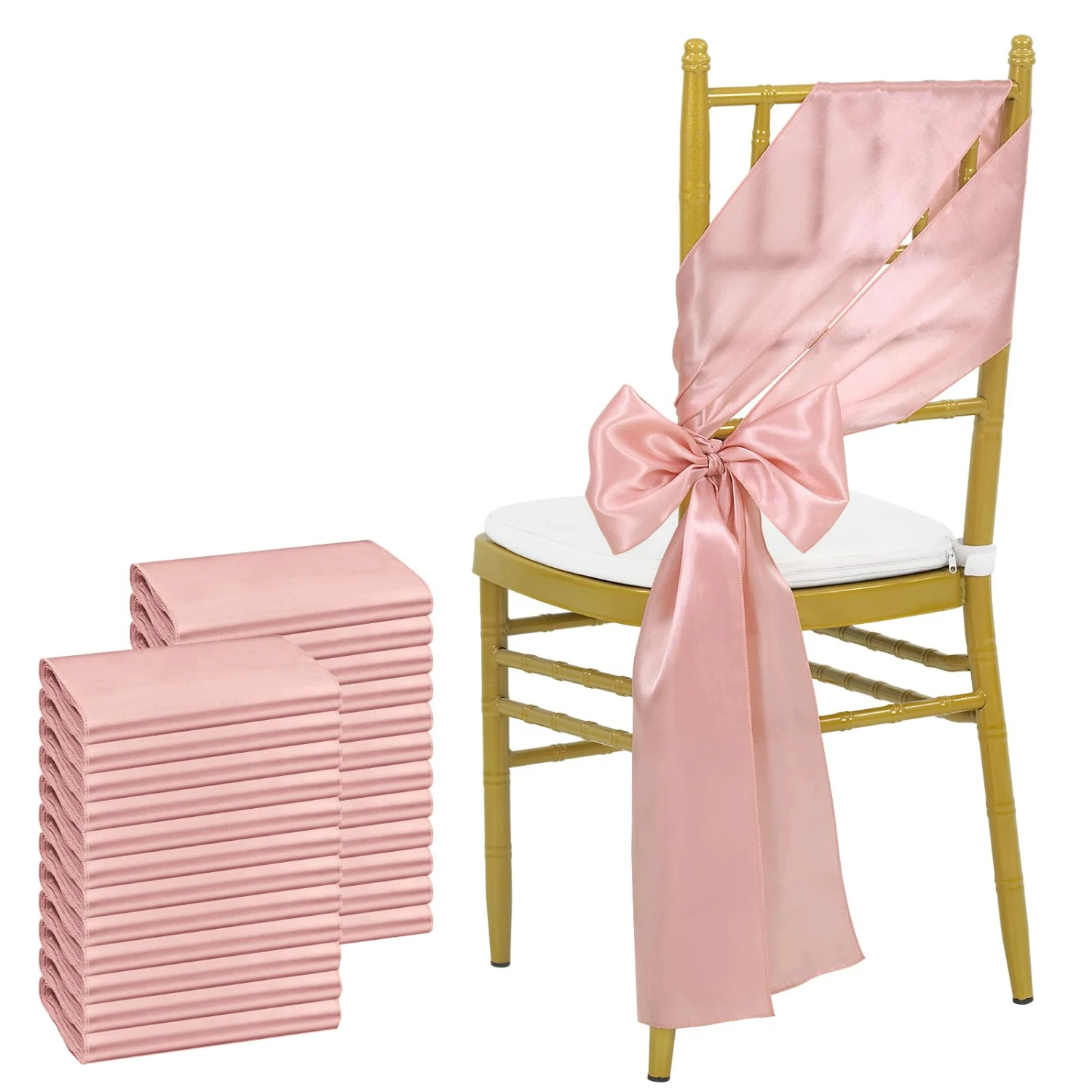 Elegant Rose Pink Satin Chair Sashes for Wedding Banquet Party Decorations, Set of 24 Bows Chair Cover Ribbons, Perfect for Baby