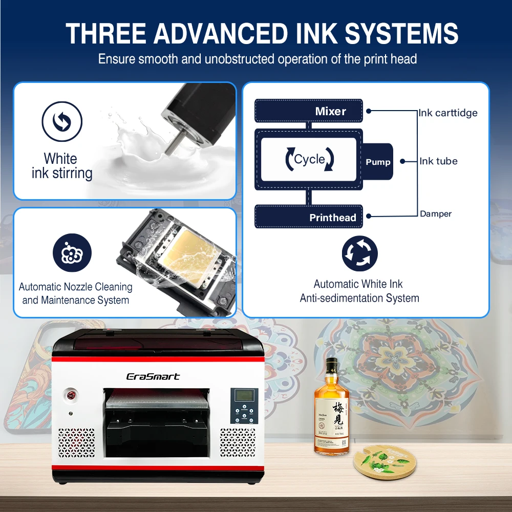A4 A3 Small Desktop UV Flatbed Printer with Software for Phone Cover Card Bottle USB Box Printing