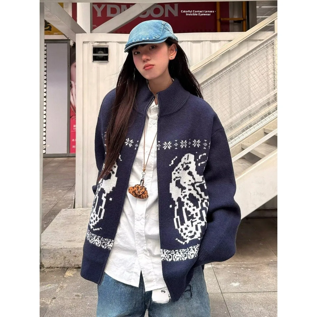 

Fall Winter V-Ne Knitted Cardigan Men's Color Casual Sle Outerwear Soft Polyester Long Sve Magic Tape Closure