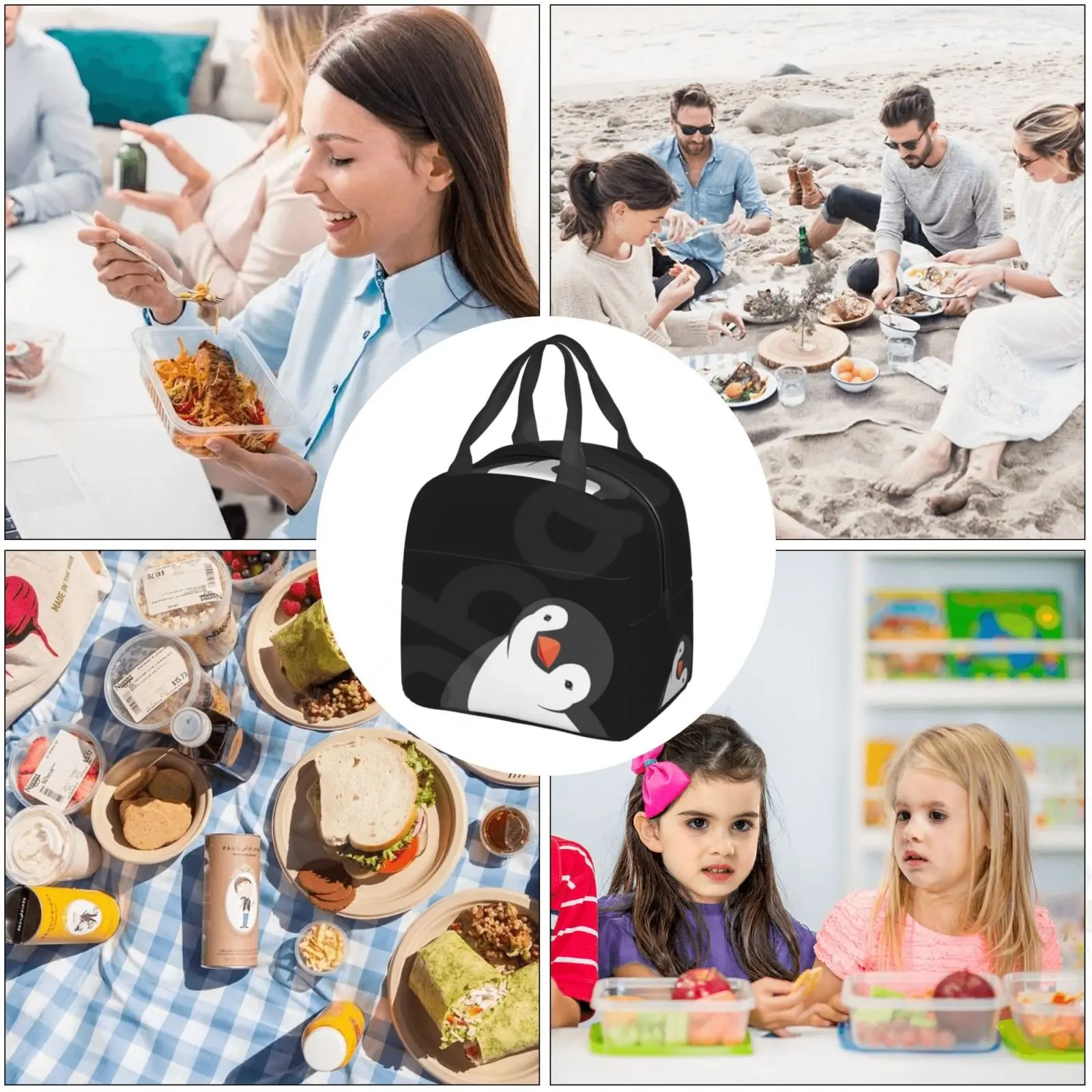 Cute Penguins 3D Print Thermal Lunch Bag Reusable Insulated Cooler Tote Box Funny Container Lunch Holder Portable Bento Bag