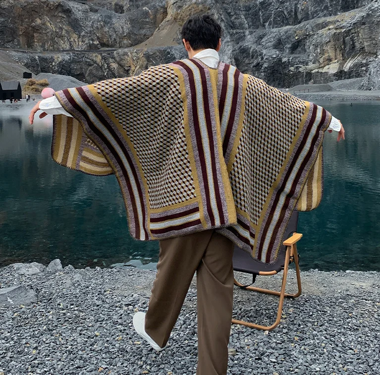 

Мужской плащ в этническом стиле в стиле ретро, пустынная дорожная накидка, модная верхняя одежда, шарф, теплое и удобное пончо, дышащая накидка с капюшоном P2