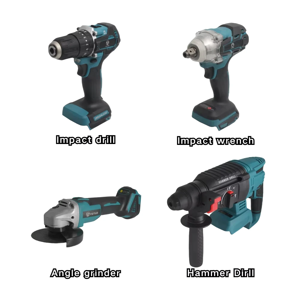 Brushless Cordless Drill Angle Grinder Impact Wrench Hammer 18V Combo 4 In 1 Kits 4pcs Electric Power Tool Set