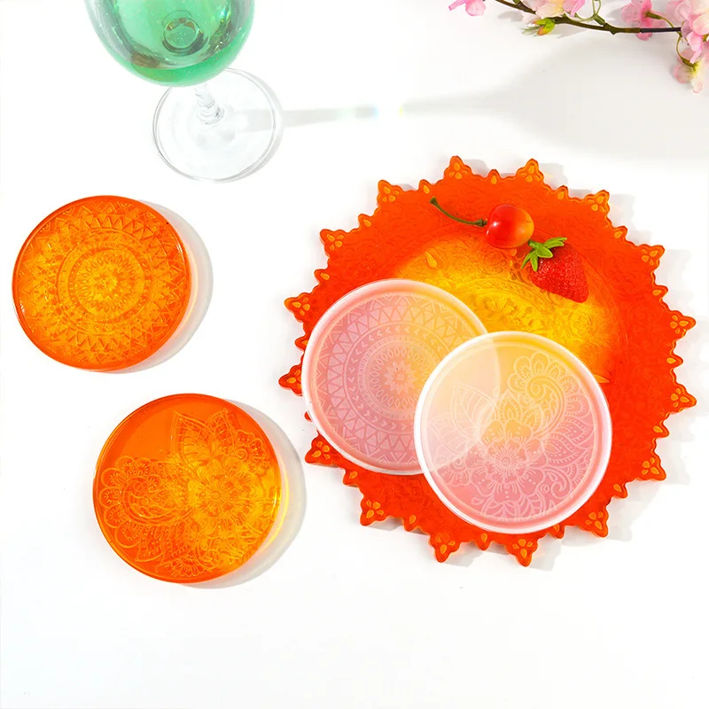 

Flower Coaster Silicone Mold Epoxy Resin Crystal Plaster Concrete Mold DIY Round Coffee Wine Glass Tea Coaster Tray Home Decor