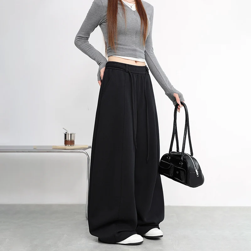كسول نمط المتضخم واسعة الساق السراويل الرياضية النساء الشارع الأمريكي الهيب هوب فضفاض Sweatpants الخريف الشتاء شيك الدانتيل متابعة بنطلون