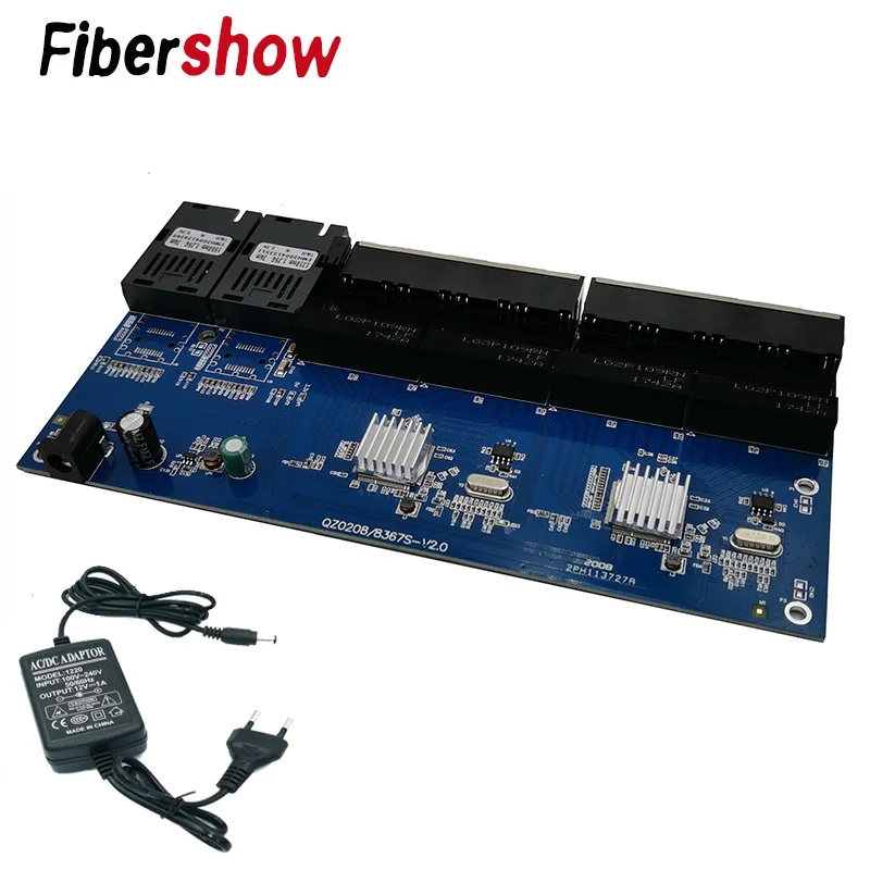 10/100/1000M Gigabit Ethernet switch Fiber Optical Media Converter PCBA 8 RJ45 UTP and 2 SC fiber Port  Board PCB