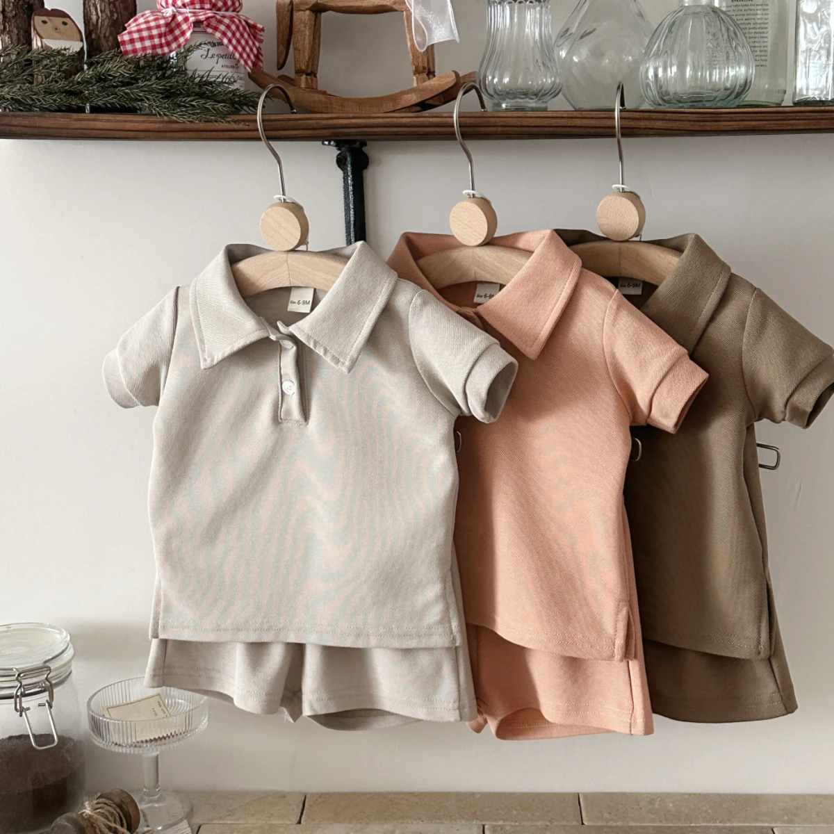 Summer Baby Boys and Girls Breathable Lapel Short Sleeve Shorts Set Two-piece Set Baby Casual Style Set 0-3Y