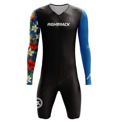 Righhtrack Men's Cycling Skinsuit Long Sleeve Jersey Gel Pad Shorts Jumpsuit Sportswear, Bike Skinsuit Maillot Ciclismo Hombre