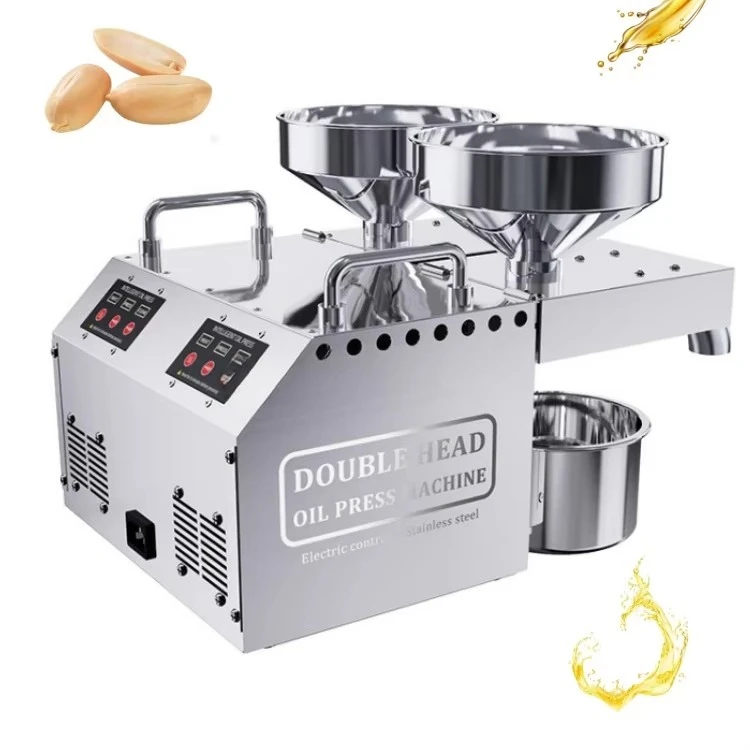 Pressa per olio di girasole di arachidi elettrica a doppia testa sicura con piccolo filtro Pressa per olio per estrattore di olio da 6-12 kg / h