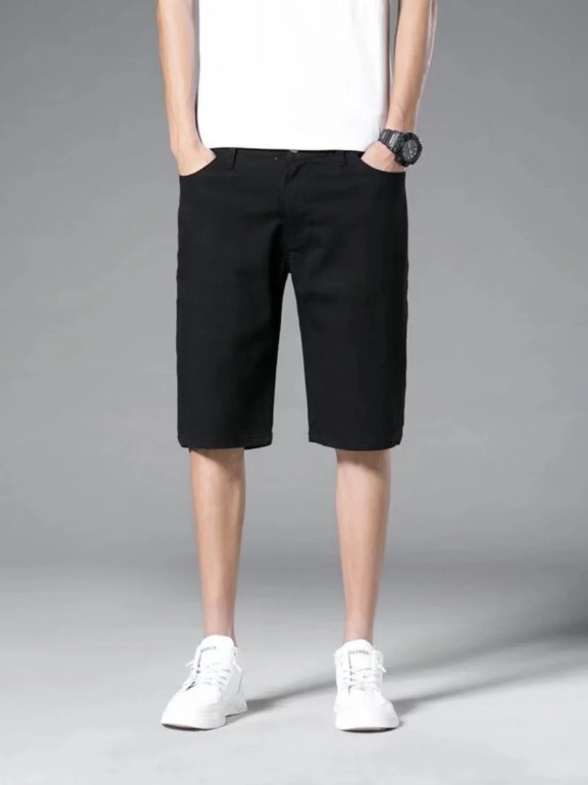 

Summer Men's Short Jeans Korean Style Slim Fit Bootcut Seven-Five Mid-Calf High Waist Cotton Denim Casual Youth Fashion
