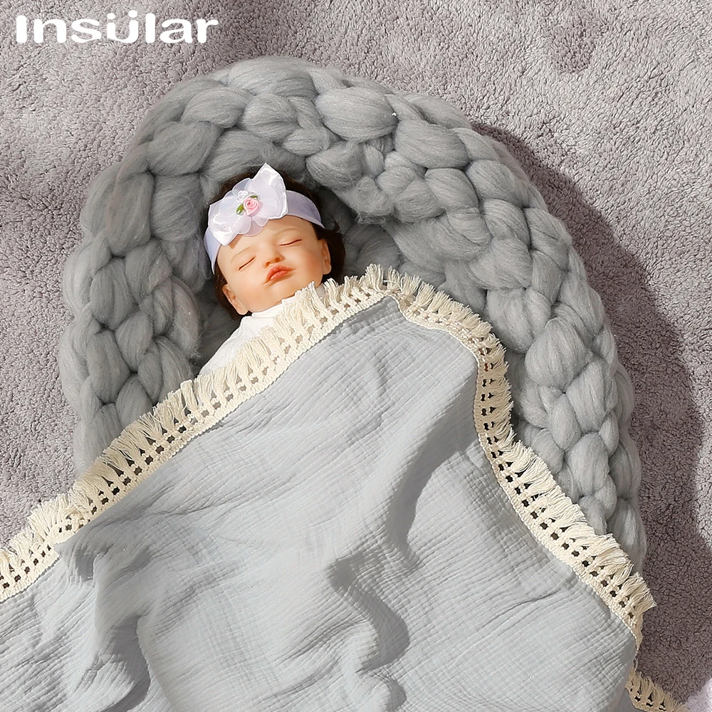 Insular Infant Tassel Gauze Blanket Children Gauze Wrapping Towel Newborn Bath Towel Baby Blanket Holding Quilt Baby Accessories