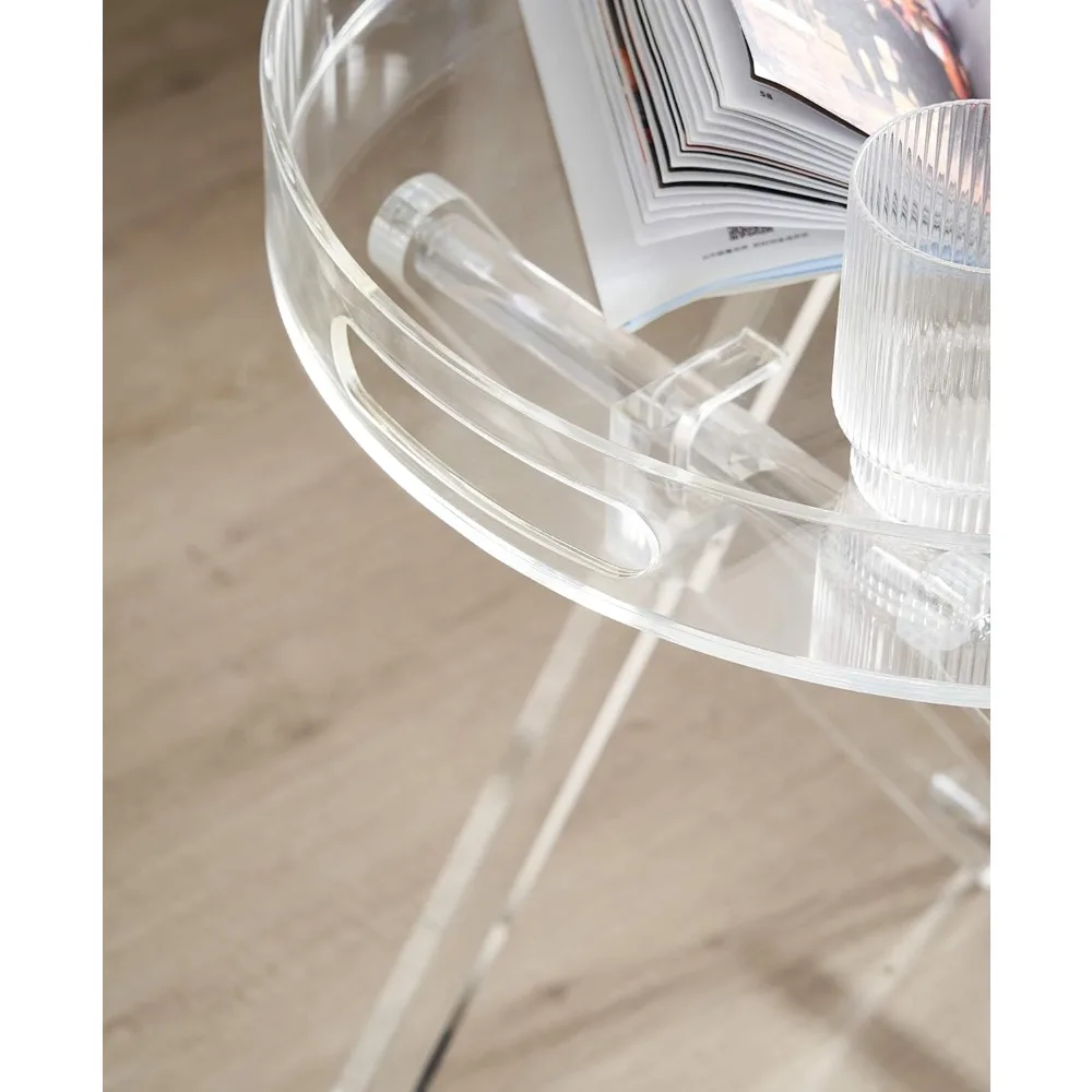 Mesa dobrável acrílica compacta, bandeja redonda para servir, ideal para espaços de escritório e sala, 16 x 16 polegadas, 20 polegadas de altura