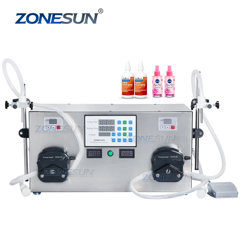 

ZONESUN 2Heads Perfume Water Juice Essential Oil Electric Digital Control Peristaltic Pump Liquid Filling Machine 3-2500ML