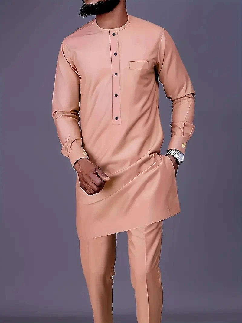 

Мужской модный повседневный костюм-двойка с розовым принтом