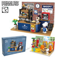 Genuine Snoopy Creative Trendy Scene Assembled Building Blocks Coffee Shop Assembly Model Cartoon Dog Bricks Toys Gift