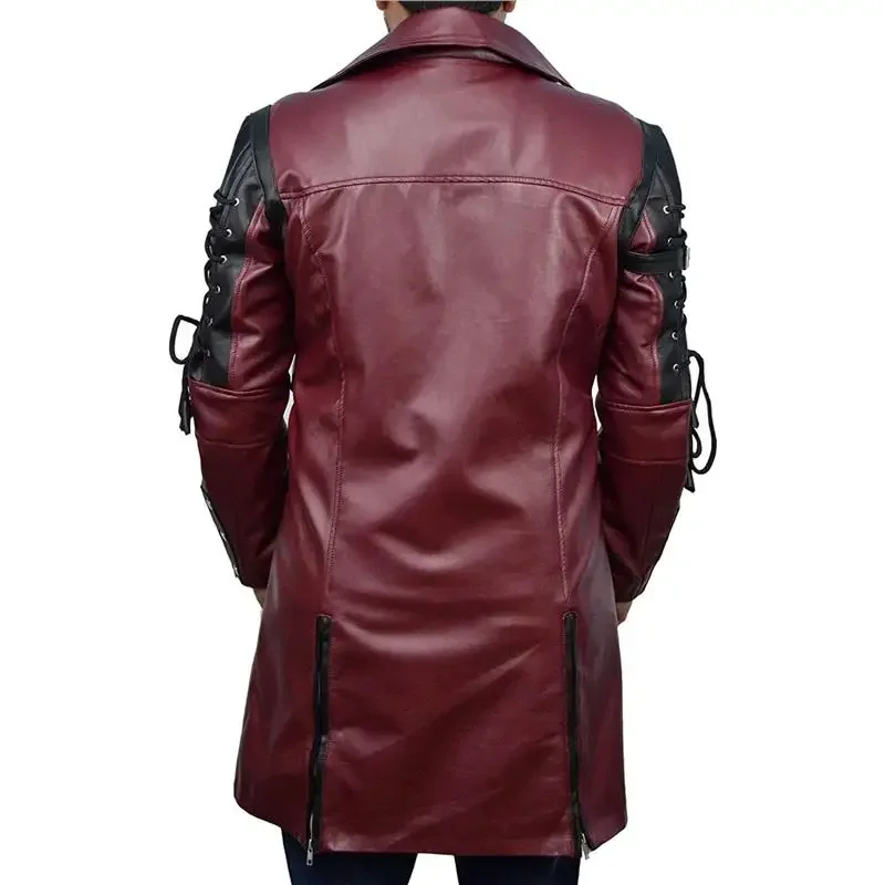 Long Leather Jacket Men Gothic Vintage PU Leather Trench Coats Fashion Moto Biker Outwear Mens Punk Style Motocycle Jackets Man