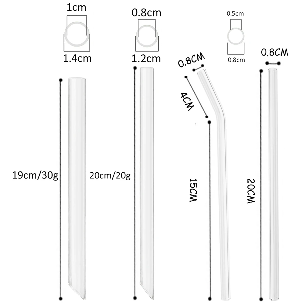 High Borosilicate Sharp Glass Straw Reusable Drinking Straw Set with Brush Bubble Tea Smoothies Cocktails Drinks Bar Accessories