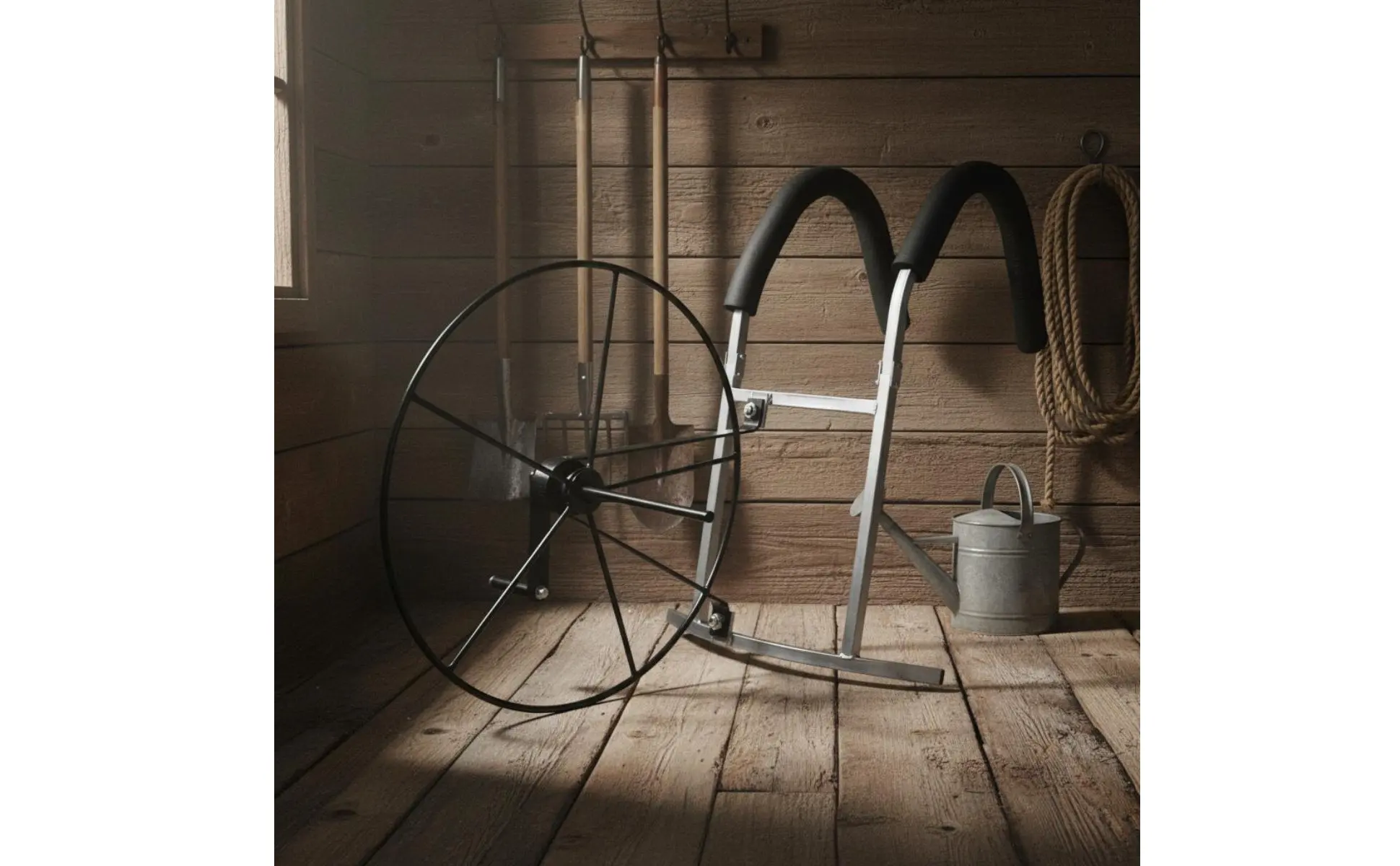 Shoulder-Carried Hose Reel Portable Hand-Crank Hose Winder Manual Irrigation Pipe Spool Sturdy Steel Construction Farming Tool