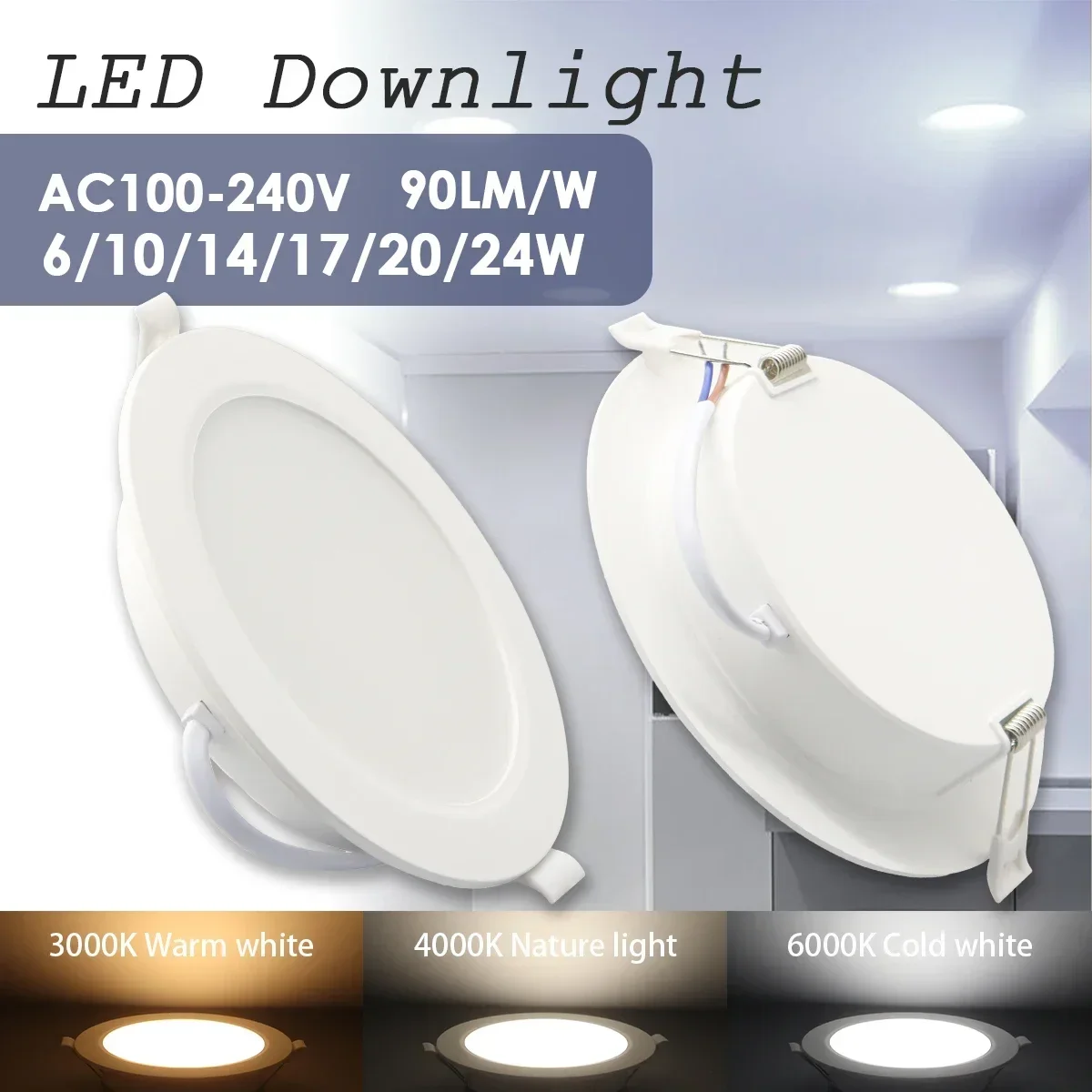 

1-10pcs/lot Recessed Led Downlight Round Led Panel Light 110V 220V 3000K 4000K 6500K 10W 24W Spot for home Indoor Lighting