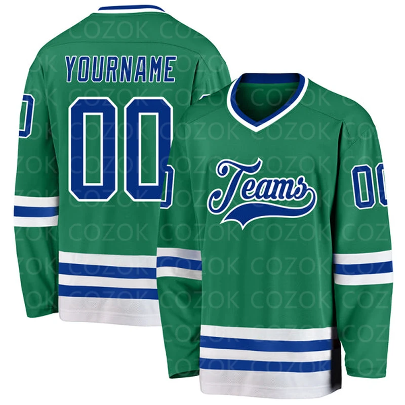 Custom Green White Hockey 3D Print You Name Number Men Women Ice Hockey Jersey Competition Training Jerseys