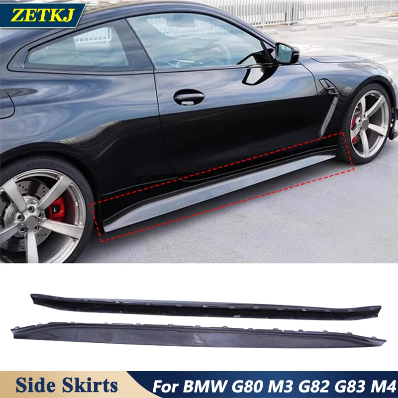 3D Style Real Carbon Fiber Car Side Skirts Bumper Lip Splitters Aprons Trims For BMW M3 G80 M4 G82 G83 2020 Up