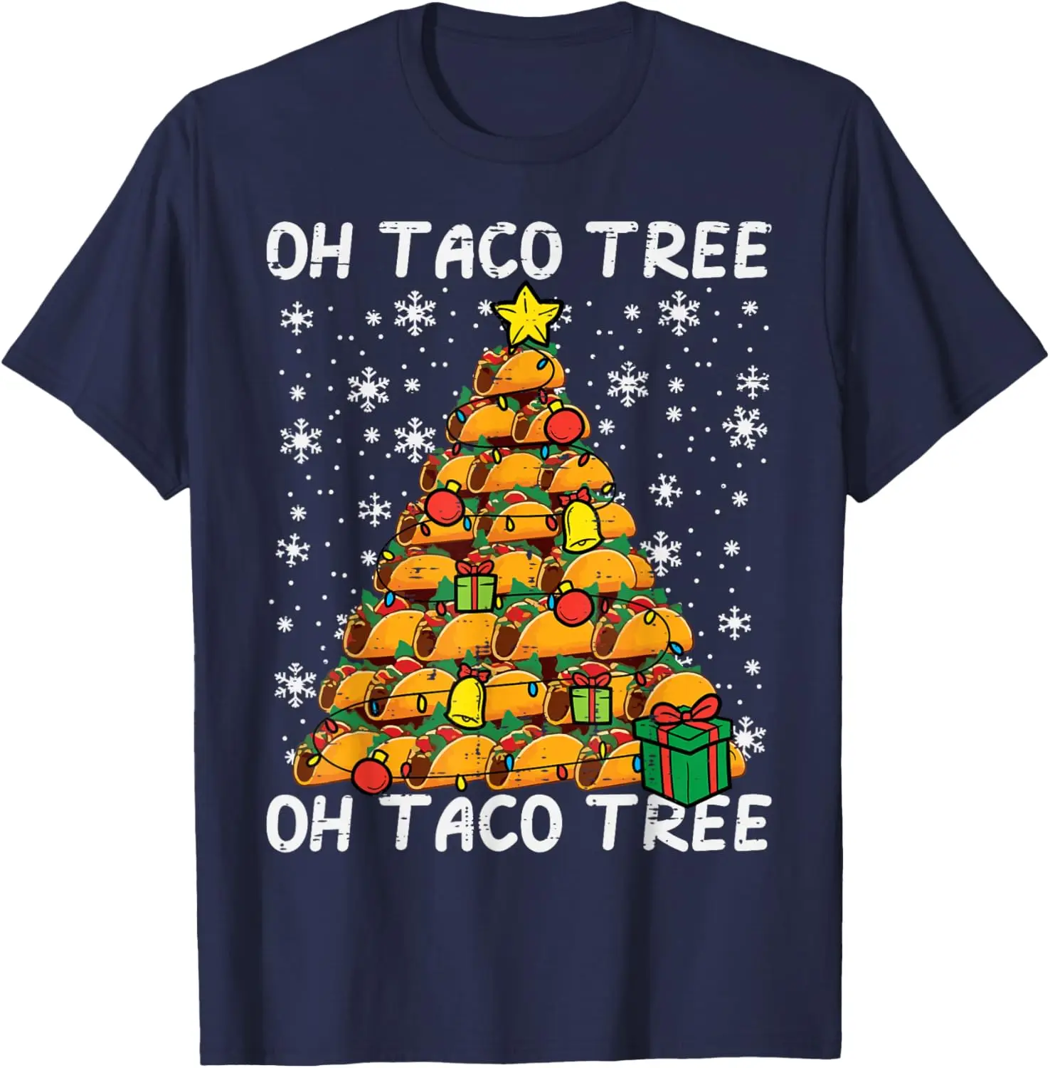 Merry Christmas Shirt Tacos Christmas Tree Unique Funny Xmas Cotton Shirt Foodie Mexican Men Women Gift Crewneck Short-sleev Tee