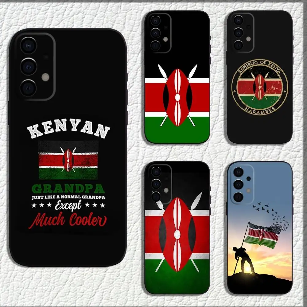 حافظة هاتف بعلم K-Kenya لهاتف سامسونج جالاكسي A12,13,A30,31,32,20,A22,A40,41,52,A71,73,Note20 غلاف أسود ناعم