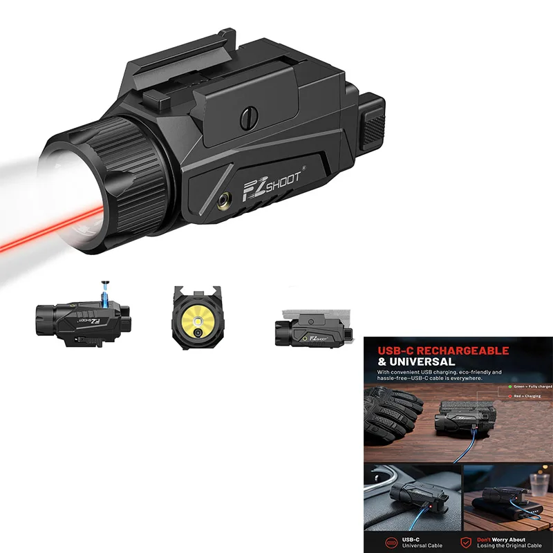 EZshoot Red/Green/Blue Laser Light Combo Flashlight with USB Rechargeable, Quick Detach