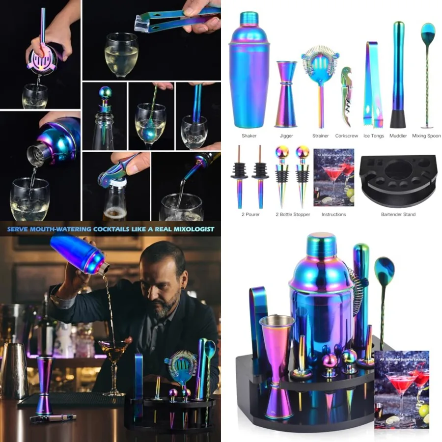 

Bartender Kit with Stand, 12-Piece Bar Set 24oz Cocktail Shaker Set for Drink Mixing, Martini Shaker Set with Bar Tools, Recipe