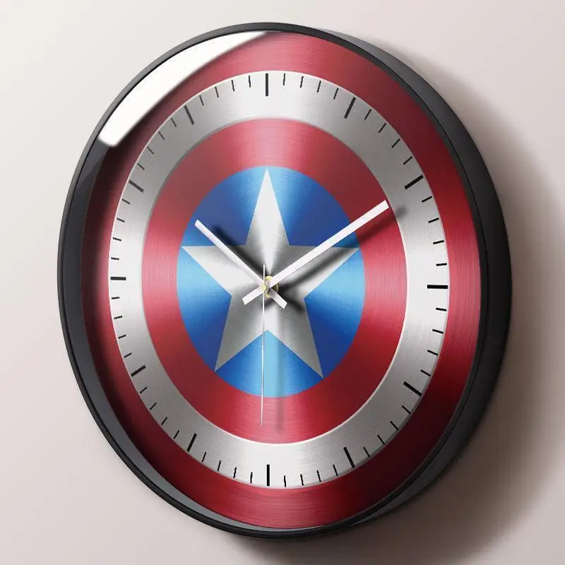 Marvel series Captain America boys and girls cute personality anime bedroom living room creative exquisite silent wall clock