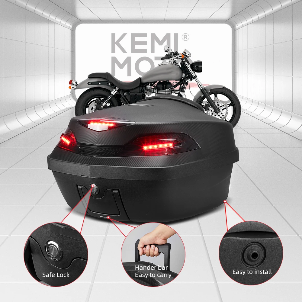 

KEMIMOTO 26L Motorcycle Secure Latch Rear Storage Luggage Trunk W/Lock Scooter Helmet Top box Rear Topbox Case Turn Signal Lamps