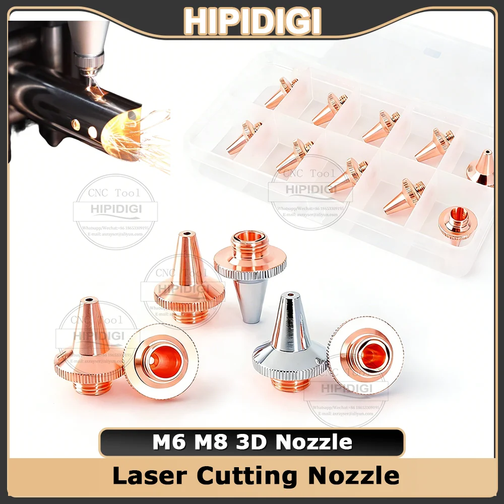 

3D-лазерные сопла M6 M8, однослойные и двухслойные, хромированные, для станков лазерной резки волоконным лазером, запчасти для головок Raytools BT240S BM109 WSX HAN'S Precitec