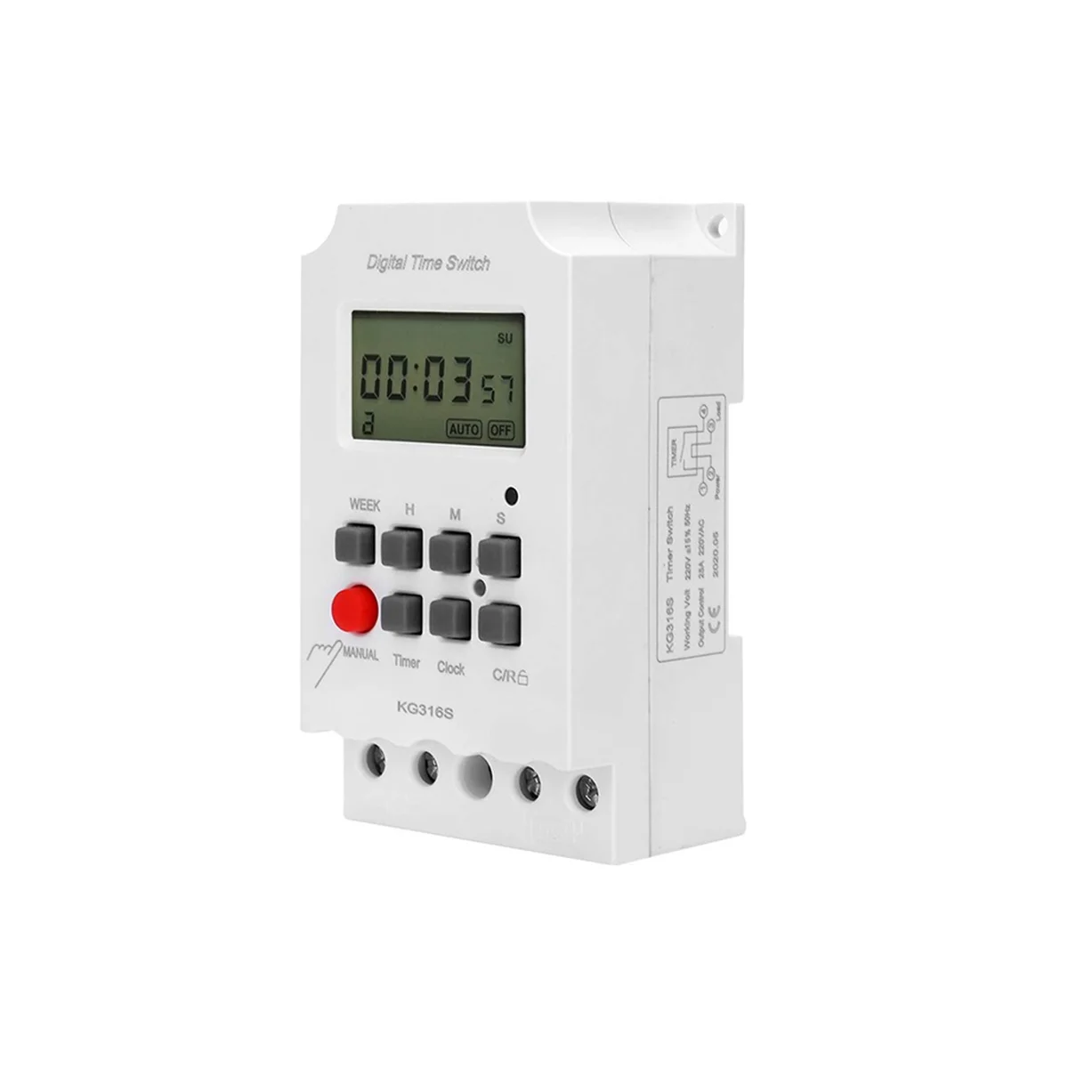 Interruptor de temporizador Digital, dispositivo electrónico programable, 220VAC 25A KG316S, 1 segundo