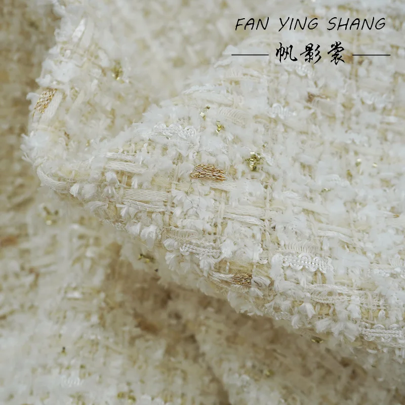 

Мягкая шерстяная твидовая ткань с белой кисточкой и золотой нитью 2025 года для пальто Telas Costura Tissus Couture ткань для шитья Stoffe Tecido Cloth