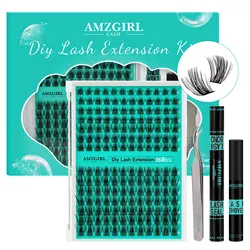 AMZGIRL LASH Kit ciglia fai da te 168 pezzi Ciglia a grappolo D Curl Legame e guarnizioni impermeabili con pinzetta di rimozione Ciglia prefabbricate a ventaglio