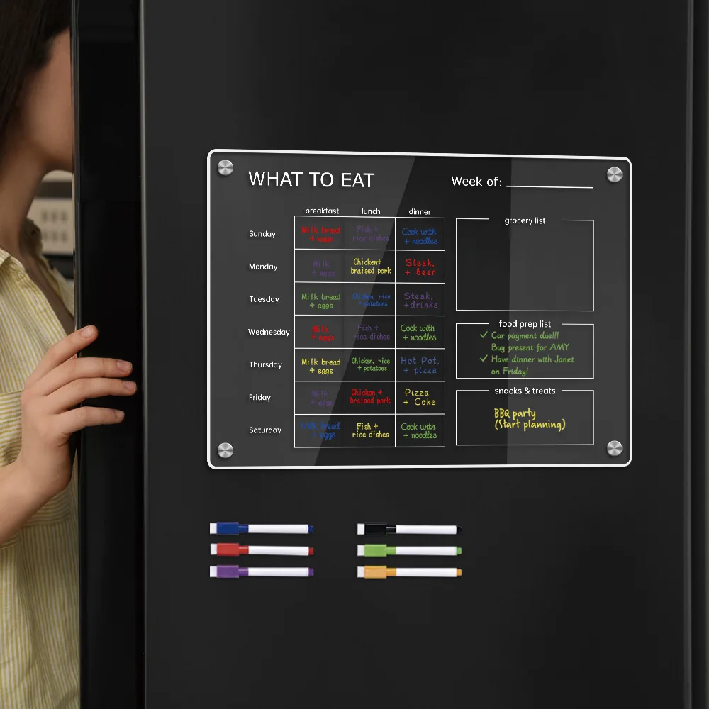 Transparent Acrylic Magnetic Refrigerator Magnet, Menu Note Board. Glue-free Refrigerator Magnet. Erasable Notepad Message Board