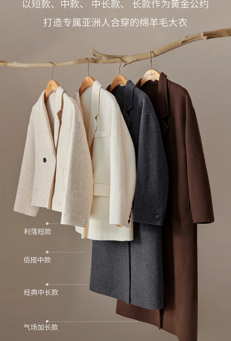 SENTUBILA Damen 100% Wolle Doppelseitiger Mantel Winter 2026 Anzug Reverskragen Klassischer Pendlerstil Langer Übermantel W54OA8779 – Detail 6