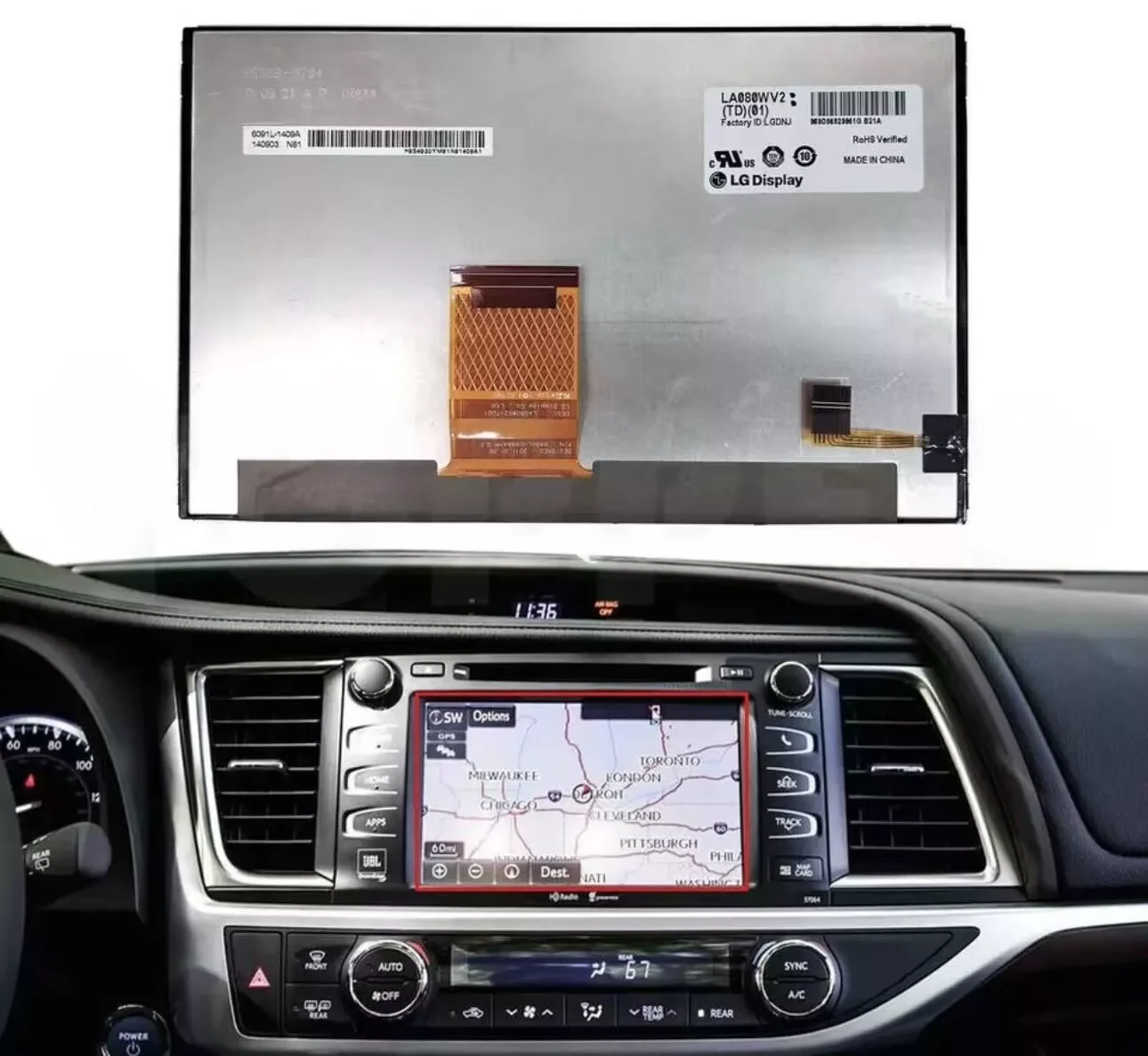 

NEW LCD Display Screen For 2014-2019 Toyota Highlander LA080WV2-TD01 LA080WV2(TD)(01) without touch panel Panasonic 8" Radio Nav