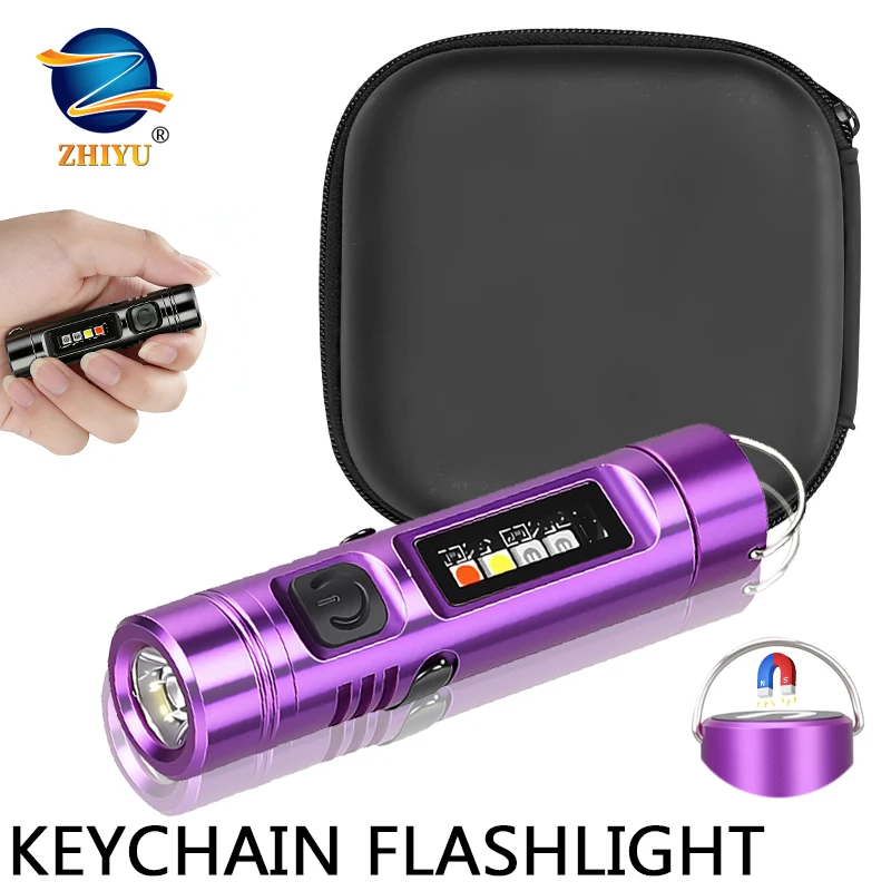 

Миниатюрный светодиодный ручной фонарик с USB-зарядкой, из алюминиевого сплава, с магнитом, рабочий фонарь, красный/синий, аварийный, на брелоке