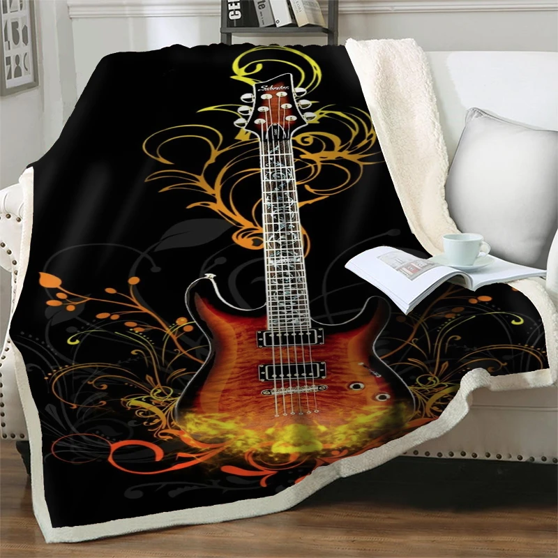 

Floral Guitar Art 3D Printed Plush Throw Sherpa Blankets For Beds Sofa Vintage Soft Warm Bedspread Travel Picnic Quilt Nap Cover