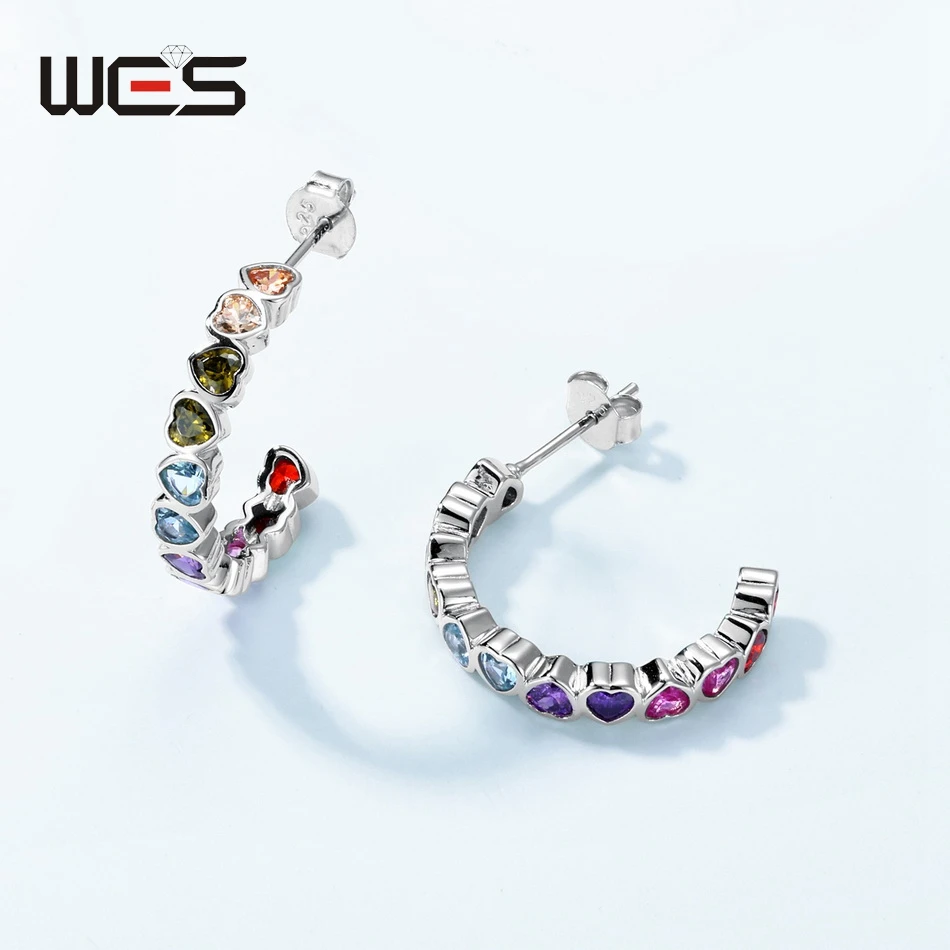 WES 925 فضة الحب القلب وأقراط للمرأة قوس قزح الملونة تشيكوسلوفاكيا Zicron هدية عيد الحب غرامة مجوهرات الزفاف #4