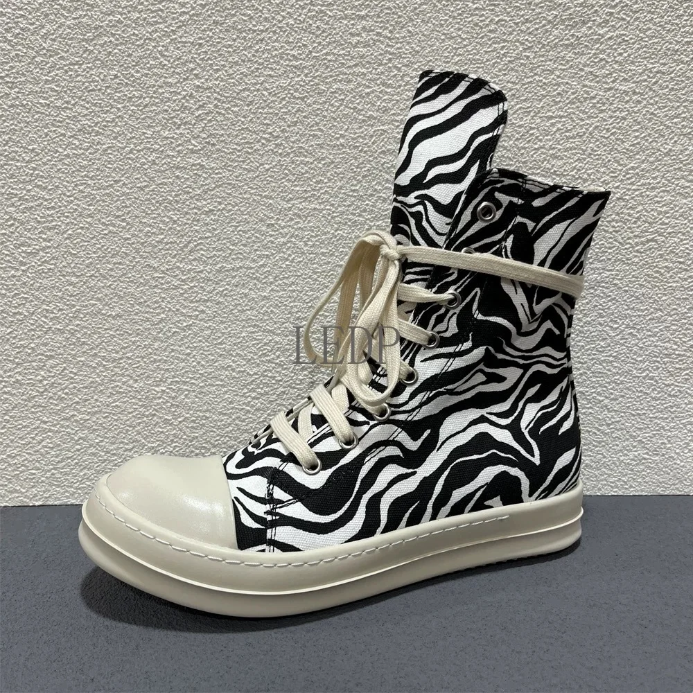 

Men's High-TOP Shoes Casual Women Canvas Sneakers Lace Up Luxury Zipper Hip Hop Autumn Flats Designer Male Boots