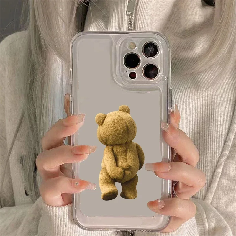 Teddy Bear Couple Cartoon Phone Case For iPhone 15 14 13 12 11 Pro Max XS XR X 7 8 Plus Soft Clear Shockproof Bumper Back Cover