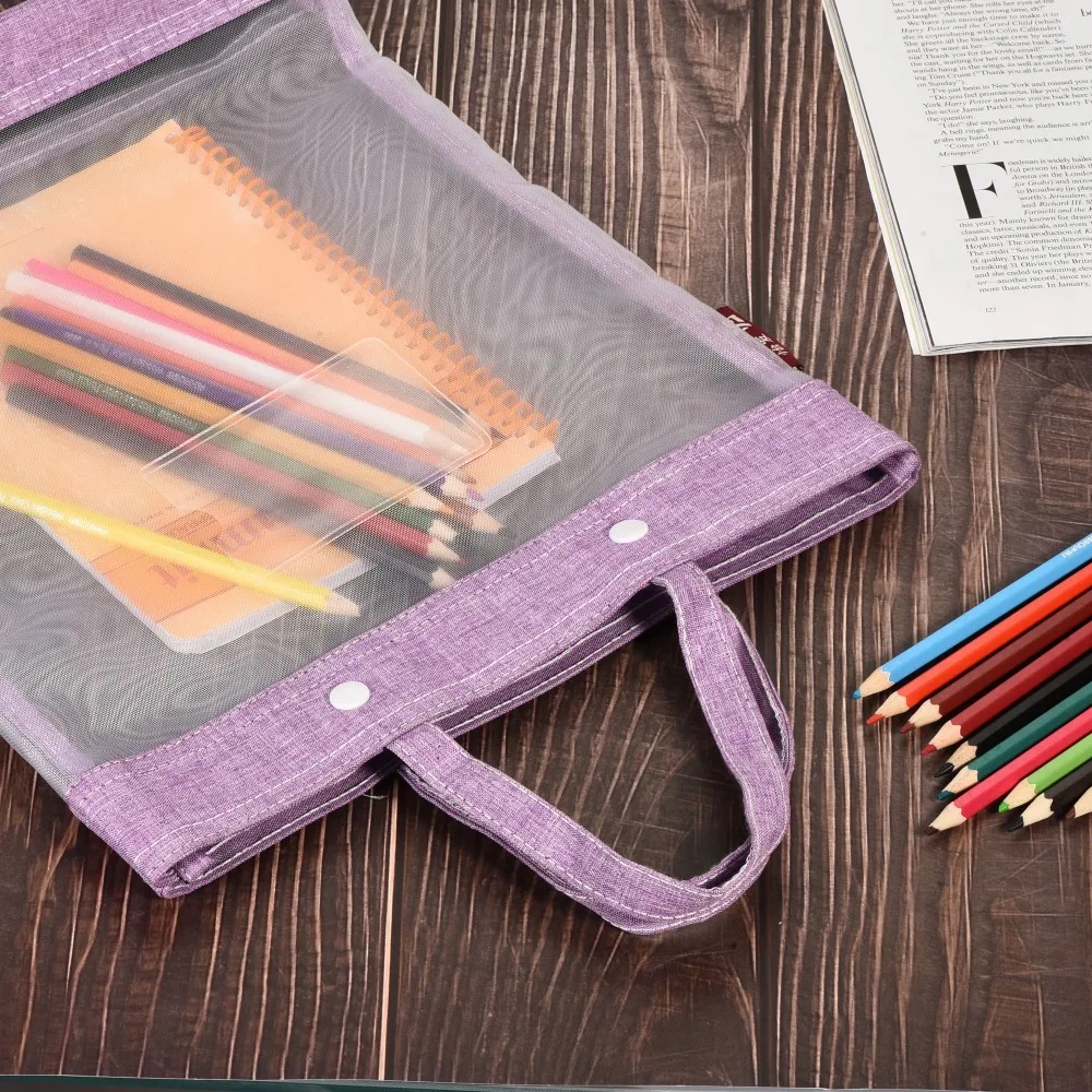 

Nylon Document Bag with Handle Mesh Tote Pouch File Organizer Storage for Office School Travel Gray Water Resistant