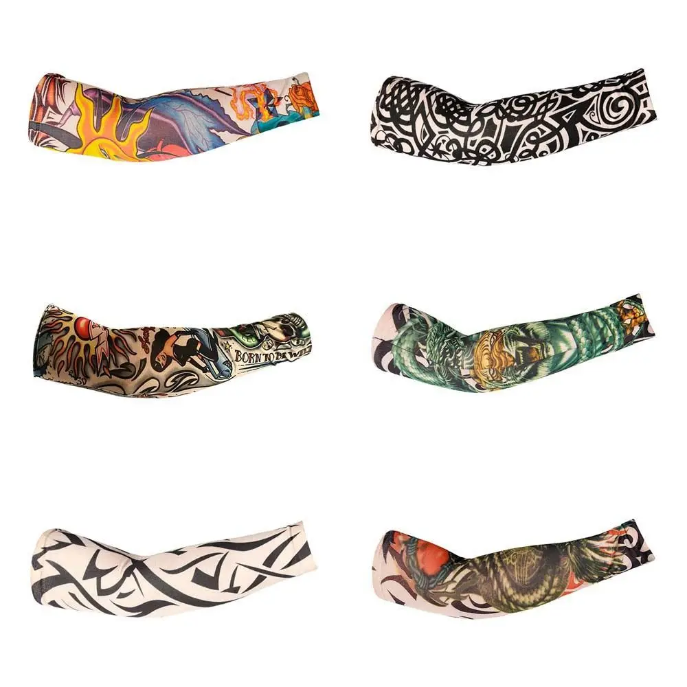 Arm Covers Flower Arm Tattoo Sleeve UV Protection Cycling Gloves Men Sunscreen Sleeve Seamless Flower Arm Pattern