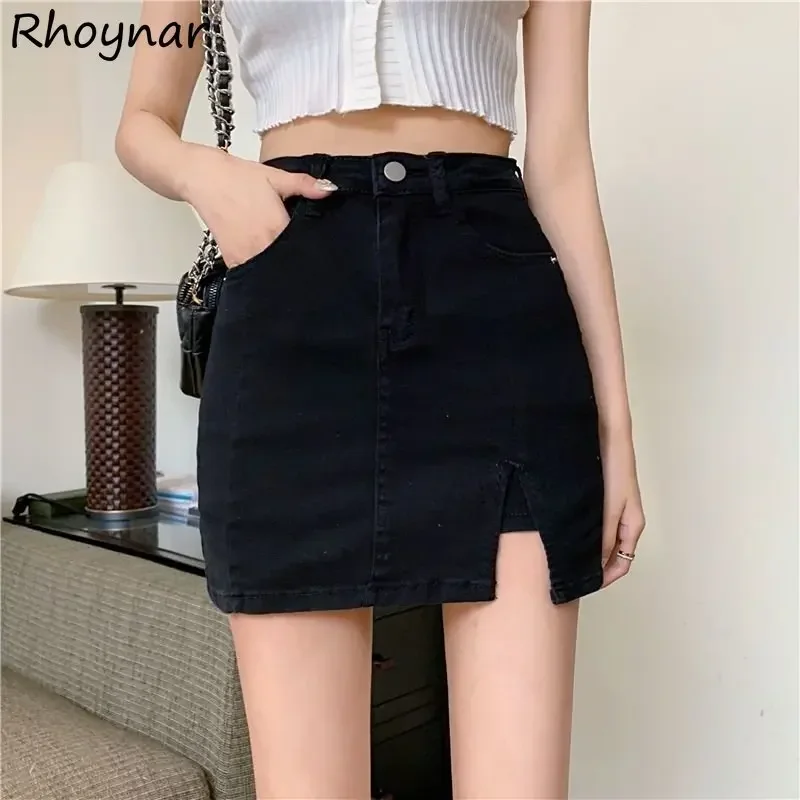 

Мини-джинсовые юбки женские с разрезом Hotsweet винтажные повседневные летние женские сексуальные универсальные популярные элегантные уличные одежды Harajuku простая