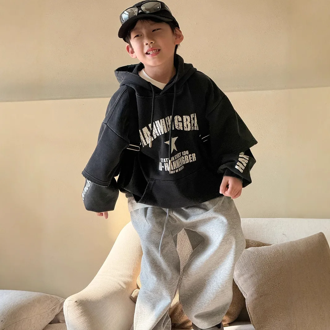 

Autumn 2025 New Hooded Sweatshirt for Boys Letter Print Top Casual Jumper