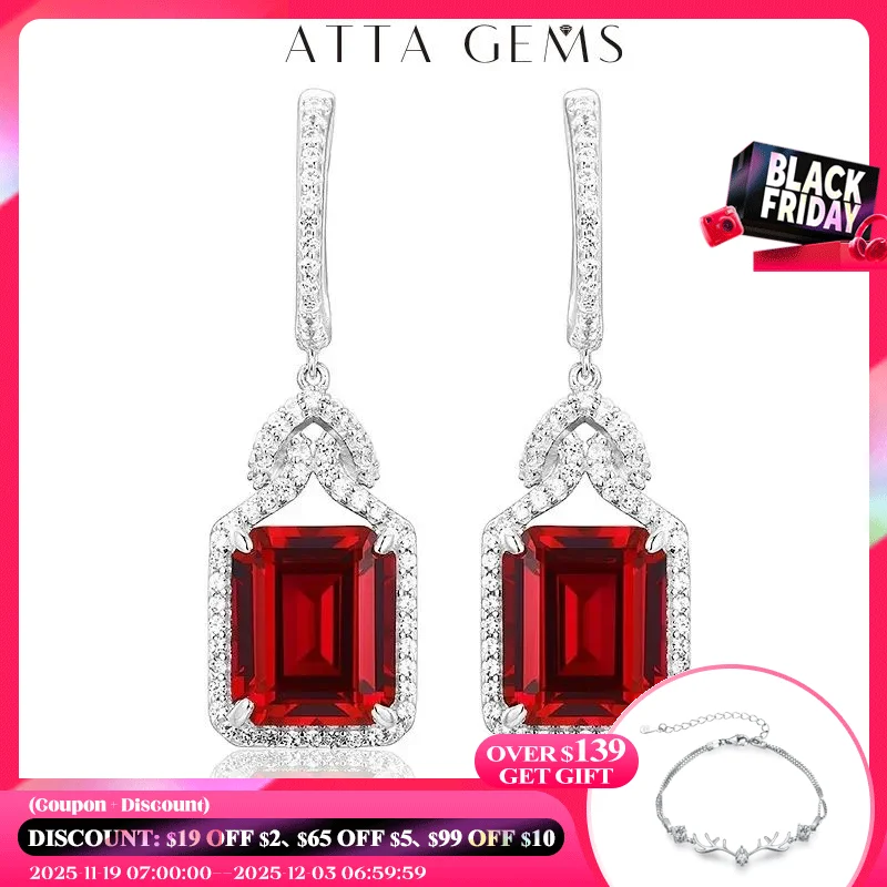 

Серьги ATTAGEMS из настоящего стерлингового серебра с рубином для женщин очаровательный стиль с сапфиром 12 карат восьмиугольная огранка Свадебные украшения подарки